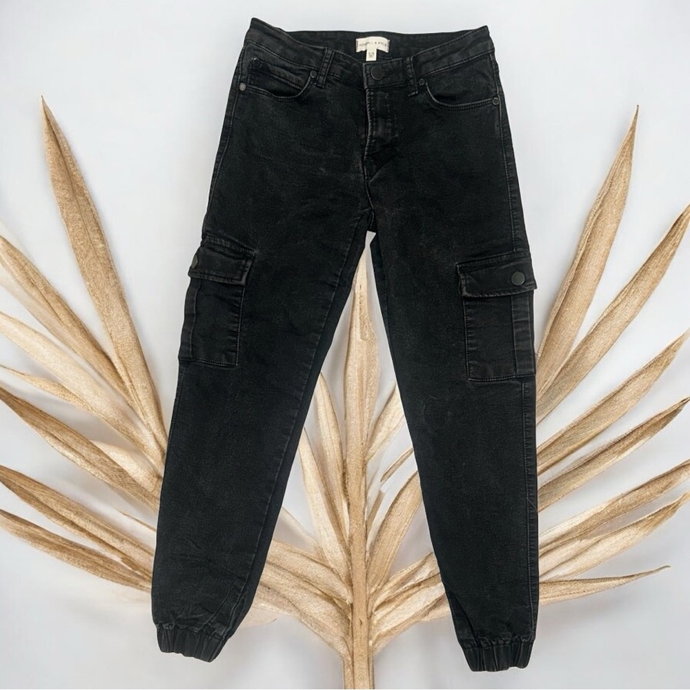 Kendall & Kylie Distressed Black Denim Cargo Pants Juniors size 5/6